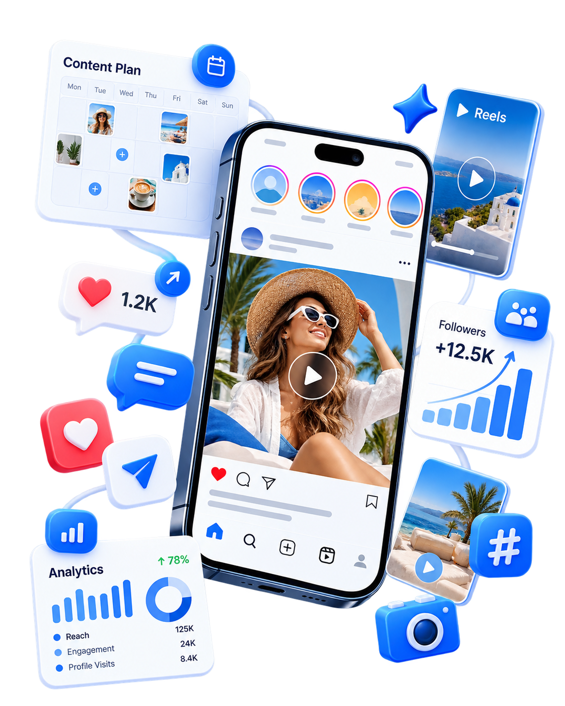 Social media management with content planning, reels and performance analytics